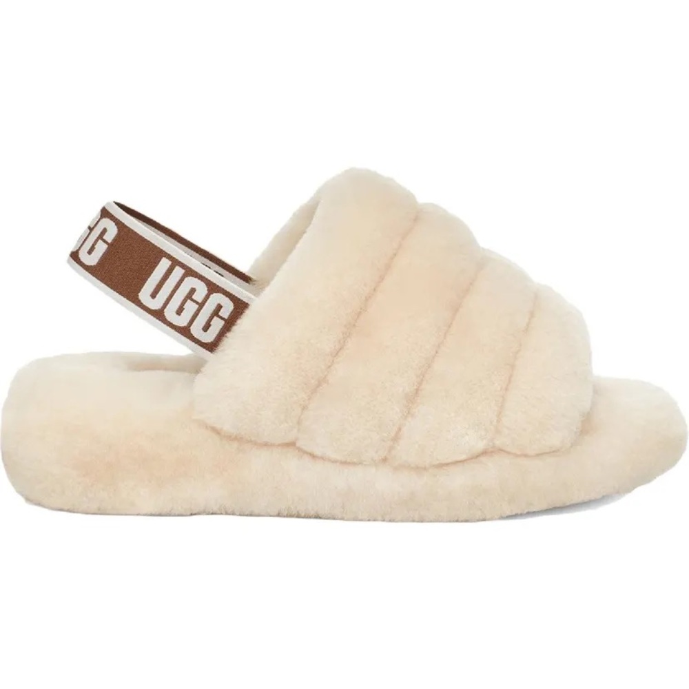 Cream Fluffy Ugg Slides